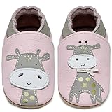 IceUnicorn Krabbelschuhe Baby Jungen Mädchen Lauflernschuhe Baby Weicher Leder Babyhausschuhe Kleinkind Babyschuhe(Giraffe Rosa, 6-12 Monate)