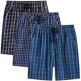 MoFiz Herren Schlafanzughosen Kurz Pyjamahose Karierte Nachtwäsche Komfortable Baumwolle Sleep Shorts 3 Pack L