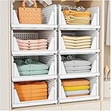 SNSLXH 5 Pack Stapelbar Schrank Kleiderschrank Organizer, Multifunktionale & Faltbare Organizer für Bad Küche Lagerung, Platzsparende Schublade aufbewahrungsbox, Weiß