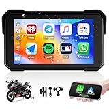 Motorcycle GPS CarPlay Screen with Motorcycle Design Holder, Wireless Carplay and Android Car, Portable Waterproof 5 Inch Touchscreen Motorcycle GPS CarPlay Screen Supports Bluetooth, Siri