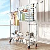 Faltbarer Wäscheständer aus Edelstahl mit 4 beweglichen Rollen, tragbares, platzsparendes Design für Innen- und Außenbereich