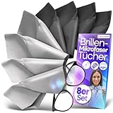 Loco Bird Brillenputztuch Microfaser in Optikerqualität - Brillenputztücher 8er Set - Mikrofasertücher für Brille & Display, Microfasertuch, Brillen Zubehör, Brillentücher in Grau