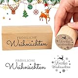 BHGWR Stempel Weihnachten Holzstempel, 2 Stück Weihnachtsstempel Kinder aus Holz, Stempel Frohe Weihnachten Schriftzug Motivstempel Deutsch Sprüche für Karten Scrapbooking Geschenkpapier zum Basteln