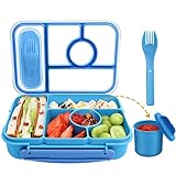 Amathley Brotdose Kinder mit Fächern,Bento Box Kinder,Brotdose Erwachsene,1300ML Lunchbox mit 5 Fächern und Saucenbehältern,Mikrowellen-und Spülmaschinenfest,BPA-frei und Wiederverwendbar (Blau)