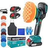 Akku Poliermaschine Auto 150mm Exzenter mit 2×21V 2000mAh Batterien, 13-tlg Polierset, 6 Geschwindigkeiten bis 5500RPM, Kabellose Auto poliermaschinen, polishing machine