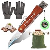 Editbar Pilzmesser mit Bürste und Lineal, Holzgriff Pilzmesser,Taschenmesser mit Canvas, Tragbares Pilzmesser Set, Geschenk für Pilzsammler