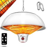 TRESKO Deckenheizstrahler 1500W mit Fernbedienung | Heizstrahler Wärmestrahler mit 3 Heizstufen | Terrassenstrahler Heizpilz Infrarot Innen & Außen | Infrarotstrahler Zeltheizer Decke Terrasse