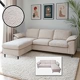 Mendler Sofa-Garnitur HWC-O71, Couch Ecksofa L-Form, Liegefläche Links/rechts, Stoff (320 g/m²) Holz 84x229x140cm - beige