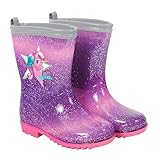 PERLETTI Kinder Einhorn Gummistiefel Rosa mit Glitzern - Wasserdichte Regen Stiefel Regenstiefel mit Rutschfeste Sohle und Silber Rand Reflektierend - Unicorn Stiefeletten Mädchen (Lila, 30/31 EU)