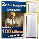 2x ZWERKZEUG® 2x Staubschutztueren mit Reissverschluss 𝟏,𝟐𝟎 𝐱 𝟐,𝟐𝟎 𝐦 extra stark 100 mikron Wasserdicht Anti-Staub Reissverschluss Tür Staubschutzwand Staubtuer