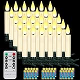 yunsheng 30 stk LED Weihnachtsbaumkerzen kabellos mit Fernbedienung Timer, Batteriebetriebene Flammenlose Flackern Weihnachtskerzen, Christbaumkerzen lichterkette, IP64, (Enthält 30 Batterien)