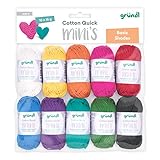 Gründl Wolle Cotton Quick Mini Shades - dünne Wolle zum Häkeln von kleinen Figuren - Glänzend und hautfreundlich - 100% Baumwolle - 10 Miniknäuel 15 g / 37 m - Nadelstärke 3-4 - bunt