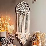LOMOHOO Makramee Traumfänger Wandbehang Gewebte Feder Wandbehang Handgemachter Traumfänger Boho Quasten Dekoration Wohnkultur Ornament Bastelgeschenk für Schlafzimmer Wohnzimmer（kein Licht）