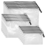 15 Stück Dokumententasche A4+A5+A6, Dokumententasche mit Reißverschluss, Transparente Wasserdichte Zipper Beutel, Mesh Kunststoff Reißverschlusstasche für Dokumente, Kosmetika, Reisezubehör