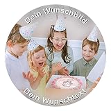 DEIN TORTENBILD essbare Tortenaufleger aus Oblaten mit Wunschfoto selbst gestalten | Cake Topper personalisiert mit Foto und Text | essbare Tortendeko | Esspapier rund, 20 cm Durchmesser