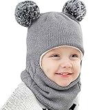 Qersh Orbgons Baby Wintermütze Schal Set 2-7 Jahre - Strickmütze Babymütze Warme Winter Beanie Hut Jungen Mädchen Mit Rundem Schal (Grau)
