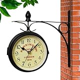 Aizuoni Bahnhofsuhr Wanduhr, Outdoor Uhr Garten Wasserfest, Doppelseitige Uhr Für Den Außenbereich, Eisen Hängende Wanduhr, Kreative Klassische Wanduhren Im Europäischen Antikstil/im Freien/Wohnzimmer