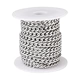 Bestewelry Kubanische Gliederketten, 5 m, 304 Edelstahl, Silber, ungeschweißte Ketten mit Spule für Punk-Schmuckherstellung