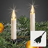 hellum LED Lichterkette Weihnachtsbaum, Kerzen Lichterkette innen mit Clip, 20 warm-weiße LED, beleuchtet 570cm, Abstand 30cm Kabel grün Schaft weiß, Zuleitung 1,5m, mit Stecker, 560282