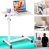 ELONEO maxVitalis mobiler Betttisch auf Rollen, Stehtisch höhenverstellbar/breitenverstellbar, Tischplatte neigbar/klappbar, Bett-Beistelltisch für Krankenbett, Pflegebett, Laptoptisch (Weiß)