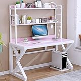 Moderner Glas-Schreibtisch mit Ablagen für Home Office 78,9 cm rosa + weißer Rahmen