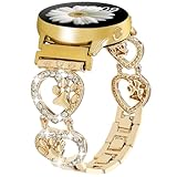 20 mm glitzerndes Metallarmband, kompatibel mit Samsung Galaxy Watch 7 FE 6 5 4 40/44 mm, Damen, Galaxy Watch 5 Pro, 6 4 Classic, Active 2, Herzform, Hundepfoten-Armband, goldfarben