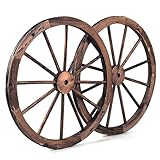COSTWAY 2er Set Wagenrad Holz, Holzrad mit Eisenblech, altes Wagen Dekorad, Western-Stil, Holzwagenrad Vintage, dekorative & rustikale Dekoration für Garten Bar Garage, Ø76 x 3,5 cm, Braun