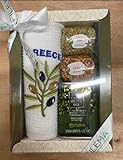 FILEMA Griechisches Geschenkset – Olivenöl Extra Nativ (100 ml), BBQ- & Chili-Gewürze + Küchentuch mit Olivenzweig – Kulinarisches Set aus Griechenland