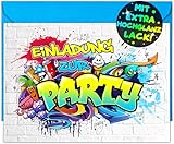 12x Graffiti EINLADUNGSKARTEN KINDERGEBURTSTAG Junge Mädchen - die frech bunten Graffiti MONSTER PARTY Karten sind die perfekte Graffiti EINLADUNG für Jungen Mädchen Kinder GEBURTSTAG KINDERPARTY