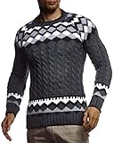 Leif Nelson Herren Strickpullover Norwegerpullover Pullover mit Rundkragen Winterpullover Männer Pulli für Weihnachten Winter Norweger Muster Slim Fit Crew Neck LN20757 XL Anthrazit