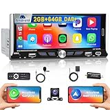 [2G+64G] Hikity DAB/DAB+ Autoradio Navi 1Din mit Wireless Carplay Android Auto,Android 13 6.9Zoll Touchscreen Din 1 Radio mit GPS WiFi Bluetooth Mirror Link FM AUX TF USB SWC Rückfahrkamera