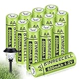 KINREECELL Wiederaufladbare AA-Batterien, NI-MH-Doppel-A-Solarbatterien mit Reale Kapazität, 1.2 V vorgeladen für Solarleuchten, Lichterketten, Solar-Wegeleuchten (AA-600 mAh, 12 Stück)