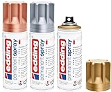 edding 5200 Permanent Spray - 200 ml - Acryllack zum Lackieren und Dekorieren von Glas, Metall, Holz, Keramik, Kunststoff, Leinwand - Lackspray, Acrylspray, Farbspray (3, Metallic Set)