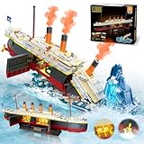 INSOON 2 in 1 Titanic Bauspielzeug mit LED Licht, 1883 Stück Titanic Schiff Mini Baukasten mit Gletscher, Schiff Modell Klemmbausteine Spielzeug, Geschenk für Erwachsene Kinder Jungen Mädchen 8-12+