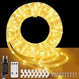 30M LED Schlauch Lichterkette Außen Strom, 2700K 600LED Warmweiß Outdoor Lichterkette Lichtschlauch, 8 Modi IP68 Wasserdicht Lichterschlauch mit Fernbedienung für Innen Zimmer Patio Garten Balkon