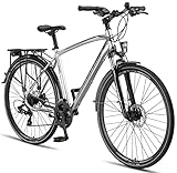 Licorne Bike Premium Touring Trekking Bike in 28 Zoll Aluminium Scheibenbremse Fahrrad für Jungen, Mädchen, Damen und Herren - 21 Gang-Schaltung - Mountainbike - Crossbike (Herren, Silber)