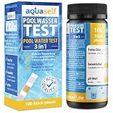 aquaself Poolwasser-Test BASIS – Wassertester für Pool auf pH und Chlor und Gesamtalkalinität – 100 Stück Wasserteststreifen.