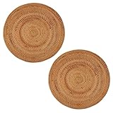 Carruuba 2X Rattan Gewebte Tisch Sets, Runde Tisch Sets, rutschfeste Hitze BestäNdige Tisch Set, Wicker Tisch Set, Untersetzer für Warme Gerichte Rund