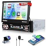 2G+64G Wireless Carplay Android 13 Autoradio 1 Din mit Android Auto Navi GPS WiFi 7 Zoll Automatisch Ausfahrbares Bildschirm Autoradio mit Mirror Link Bluetooth FM/RDS/DAB/SWC/EQ/DVR Rückfahrkamera