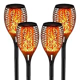 kefflum 4x Solar Flammenlicht,Solarleuchten für außen Solar Gartenleuchten 96 Led Solarlampe Solar fackeln IP65 für Garten Beleuchtung mit realistischen Flammen Automatische EIN/Aus Außen warmlicht