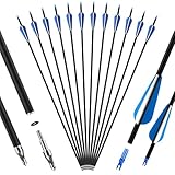 SERfawnCH 12er Carbonpfeile 30 Zoll für Recurvebögen, Compoundbögen & Langbögen Bogenpfeile Training & Übung mit Carbon-Schaft & abnehmbaren Spitzen