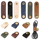 AHANDMAKER 12 Stück Kabelbinder Aus Leder, 6-Farbiger Kabelhalter Mit Druckknopf, Kabelbinder Für Tragbare Kopfhörer, Cord Winder Keeper, Kabel-Organizer Für Die Reise, Zuhause, Schule Und Arbeit