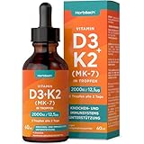 Vitamin D3 K2 Tropfen Hochdosiert | 60 ml | 2000 IU D3 + 12,5 µg K2 MK7 All-Trans | Flüssige Tropfen | Knochengesundheit und Immununterstützung | von Horbaach