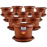 LIVINJA Terracotta 10er-Set Blumentopf groß 40 cm Durchmesser - Pflanzkübel groß außen in mit Untersetzer, Robust & Frostsicher, aus Kunststoff, für Garten, Balkon, Terasse