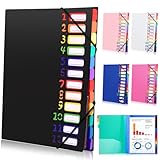 Tatxmalv A4 Dokumentenmappe, Fächermappe, Dokumentenmappe mit 12 Fächer, Mappe Organizer mit Gummizug für Büro Dokumente, Schule Hausaufgaben und Papier, Wasserdicht, mit Etikett (Schwarz)