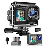 Surfola Action Cam 4K 60FPS Unterwasserkamera, WiFi, 40M wasserdichte Kamera, 170° Einstellbarer Weitwinkel, EIS Helmkamera, Dual-Screen-Camcorder mit Mikrofon und 2 Batterien