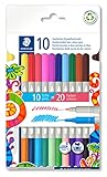 STAEDTLER Doppelfasermaler twin color, zwei Spitzen für zwei unterschiedliche Farben Linienbreiten, 3 mm und 1 mm, 10 Zweifarben-Doppelfasermaler in 20 sortierten Farben im Kartonetui, 3280 C10