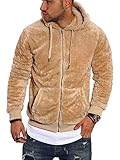 behype. Herren Teddy-Fell Sweat-Jacke Sweatshirt weicher Hoodie mit Kapuze Fleece-Jacke 40-MSPHU_NZ Beige XL