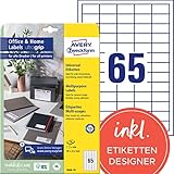 AVERY Zweckform 3666-10 Adressaufkleber (650 Klebeetiketten, 38x21,2 mm auf A4, bedruckbare Absenderetiketten, selbstklebende Adressetiketten mit ultragrip, ideal fürs HomeOffice) 10 Blatt, weiß