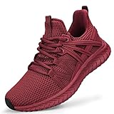 Abboos Sneaker Damen Turnschuhe Laufschuhe Sportschuhe Leichte Atmungsaktiv Gym Fitness Jogging Tennis Walkingschuhe Slip On Dämpfung rutschfest Freizeit Outdoor Schuhe Damen Straßenlaufschuhe Rot 40